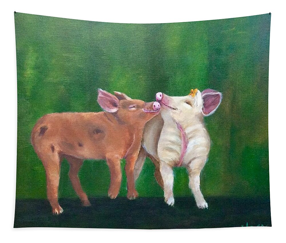 Pigs Tapestry featuring the painting Swine Snuggles by Deborah Naves