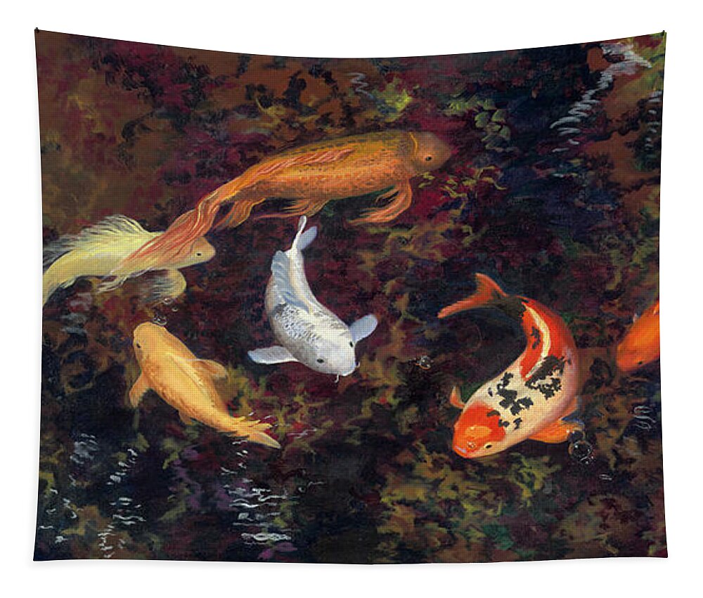 Koi Tapestry featuring the painting Swirling School by Megan Collins