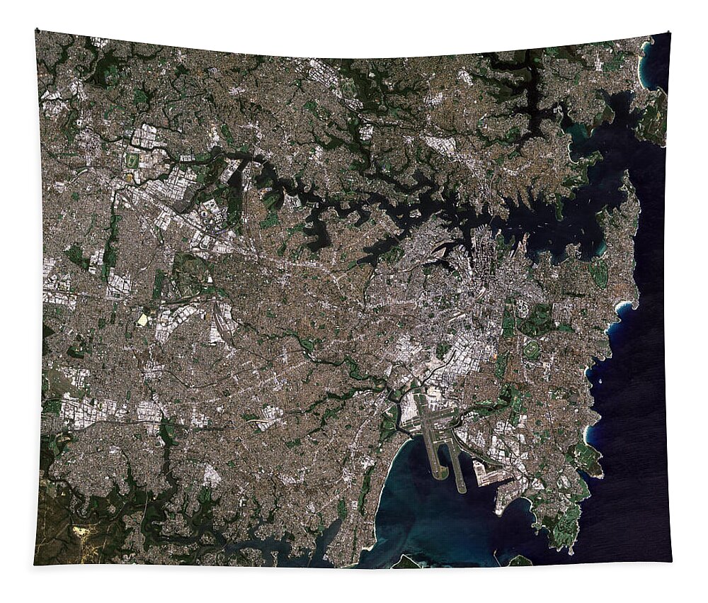 Satellite Image Tapestry featuring the digital art Sydney, Australia from space by Christian Pauschert