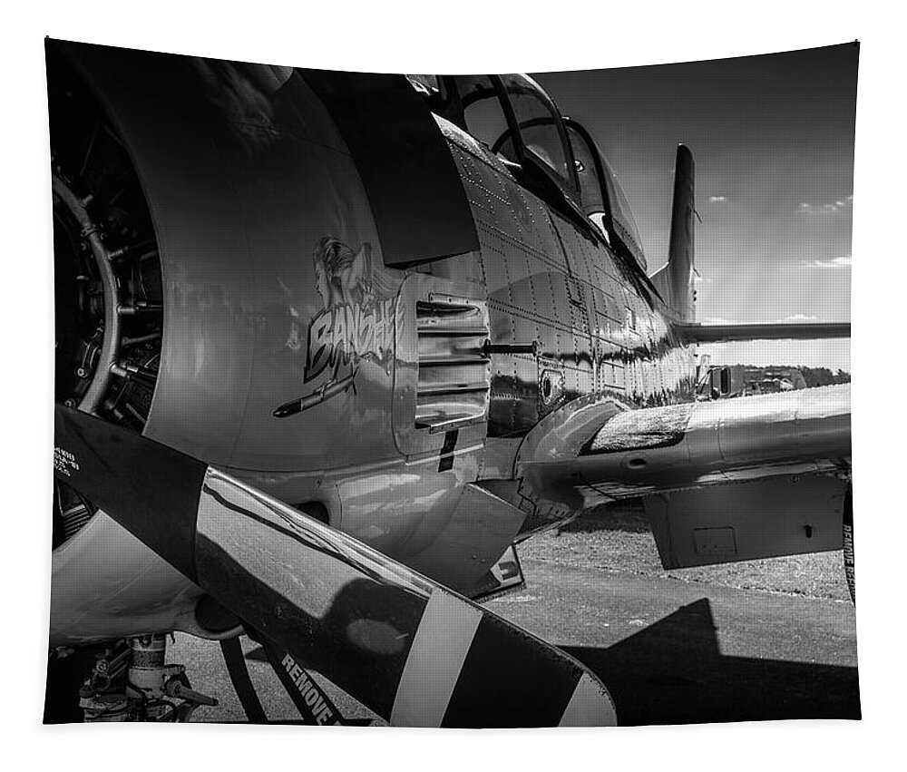 T-28b Trojan Tapestry featuring the photograph T-28B Trojan in BW by Doug Camara