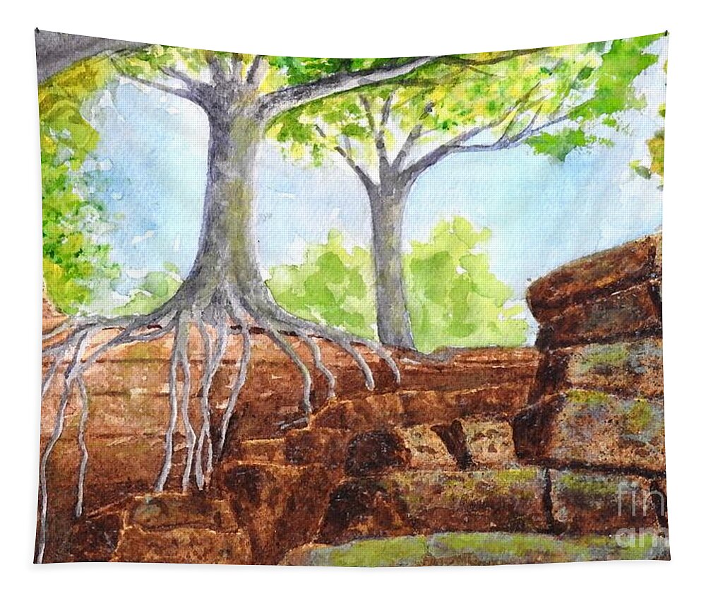 Ta Prohm Tapestry featuring the painting Ta Prohm II by Petra Burgmann