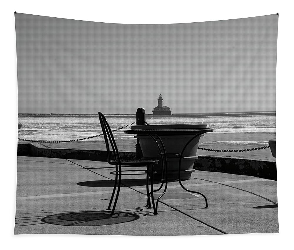 Table Tapestry featuring the photograph Table for one bw by Stuart Manning