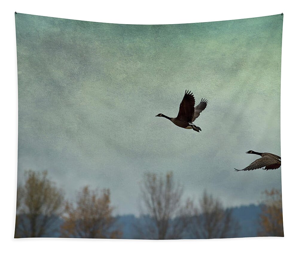 Geese Tapestry featuring the photograph Taking Flight by Belinda Greb
