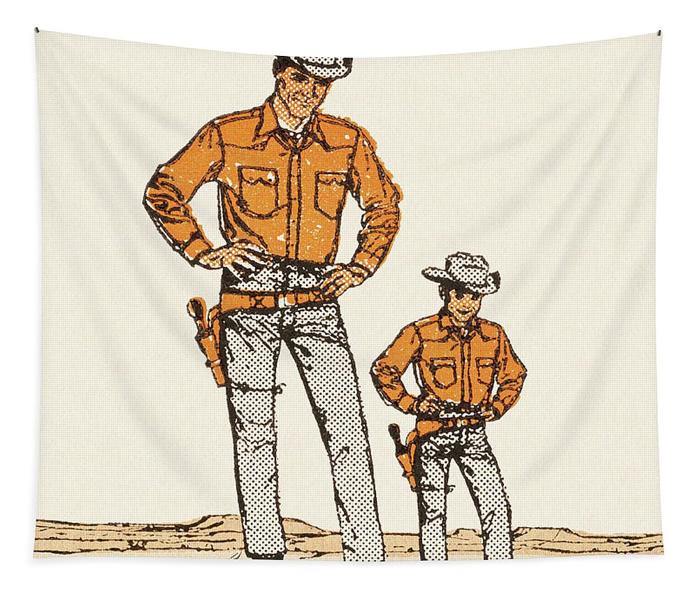 Accessories Tapestry featuring the drawing Tall and Short Cowboys by CSA Images
