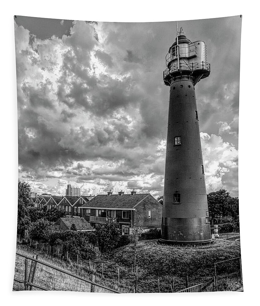 Barns Tapestry featuring the photograph Tall Lighthouse in Holland Black and White by Debra and Dave Vanderlaan