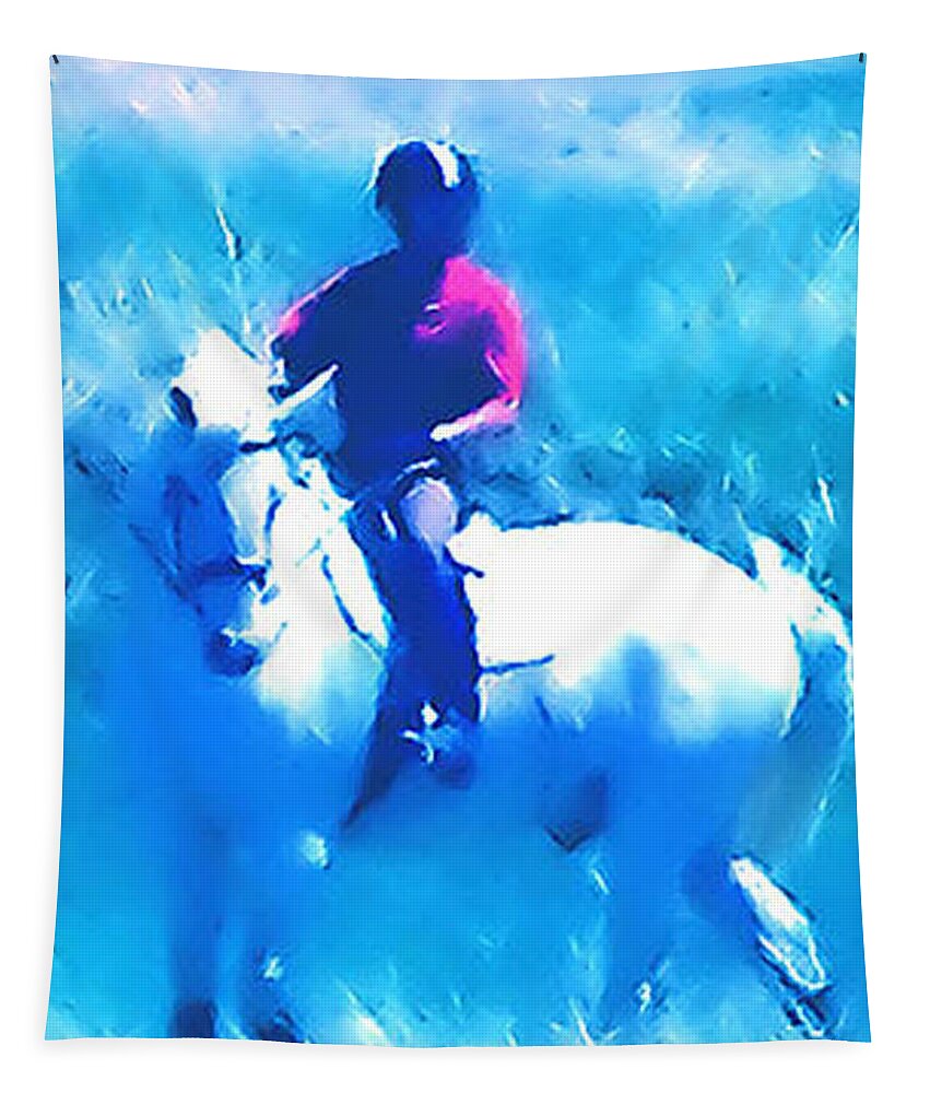 Horse Tapestry featuring the digital art Taming the White Stallion by Vallee Johnson