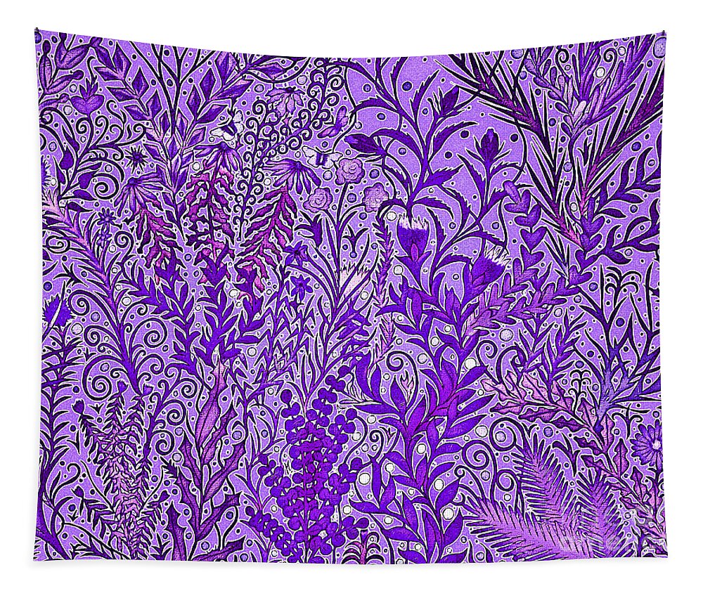 Purple Garden Tapestry featuring the mixed media Tangled Garden In Deep Purple by Lise Winne