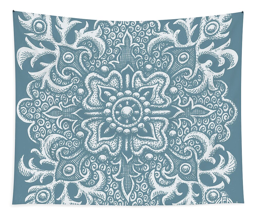 Boho Tapestry featuring the drawing Tapestry Square 2 Artifact Blue by Amy E Fraser