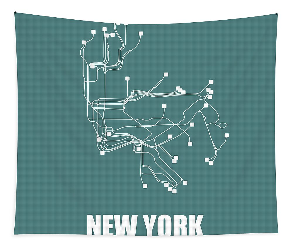 New York Tapestry featuring the digital art Teal New York Subway Map by Naxart Studio