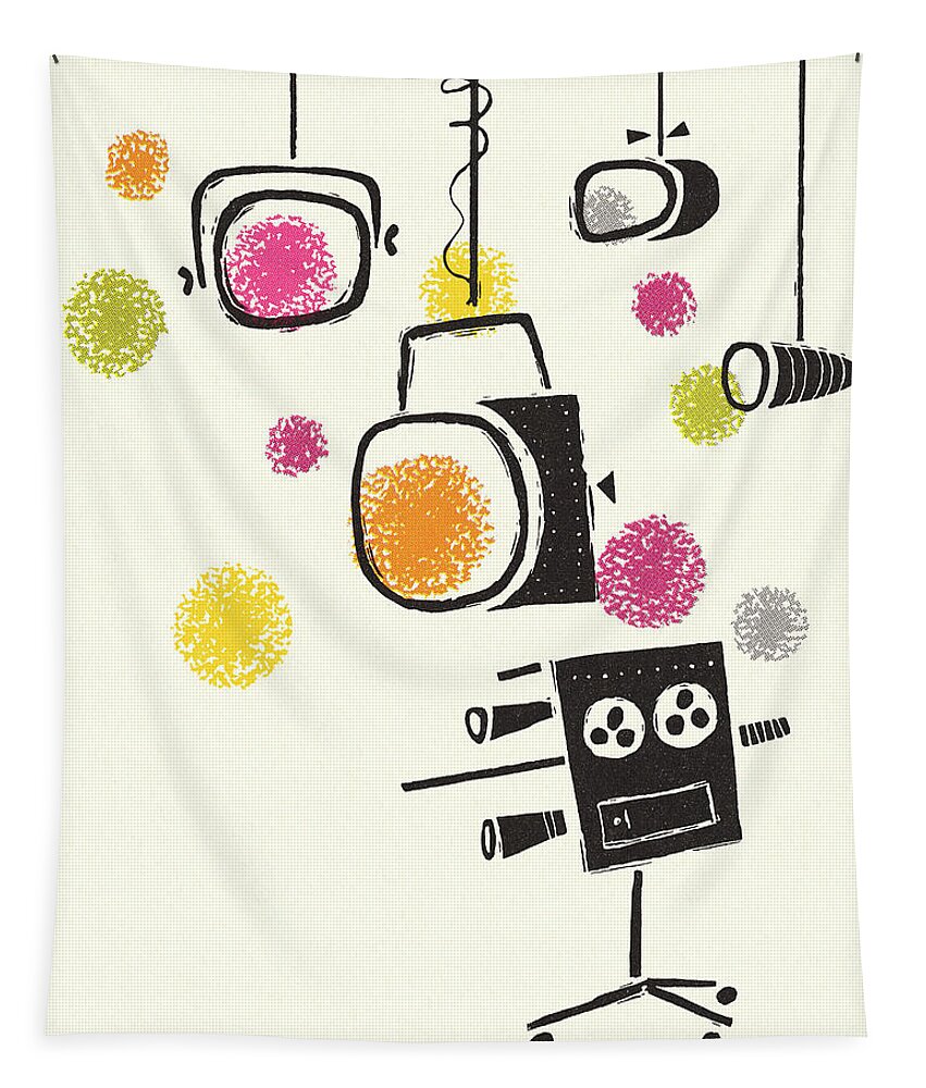 Broadway Tapestry featuring the drawing Television Camera and Lights by CSA Images