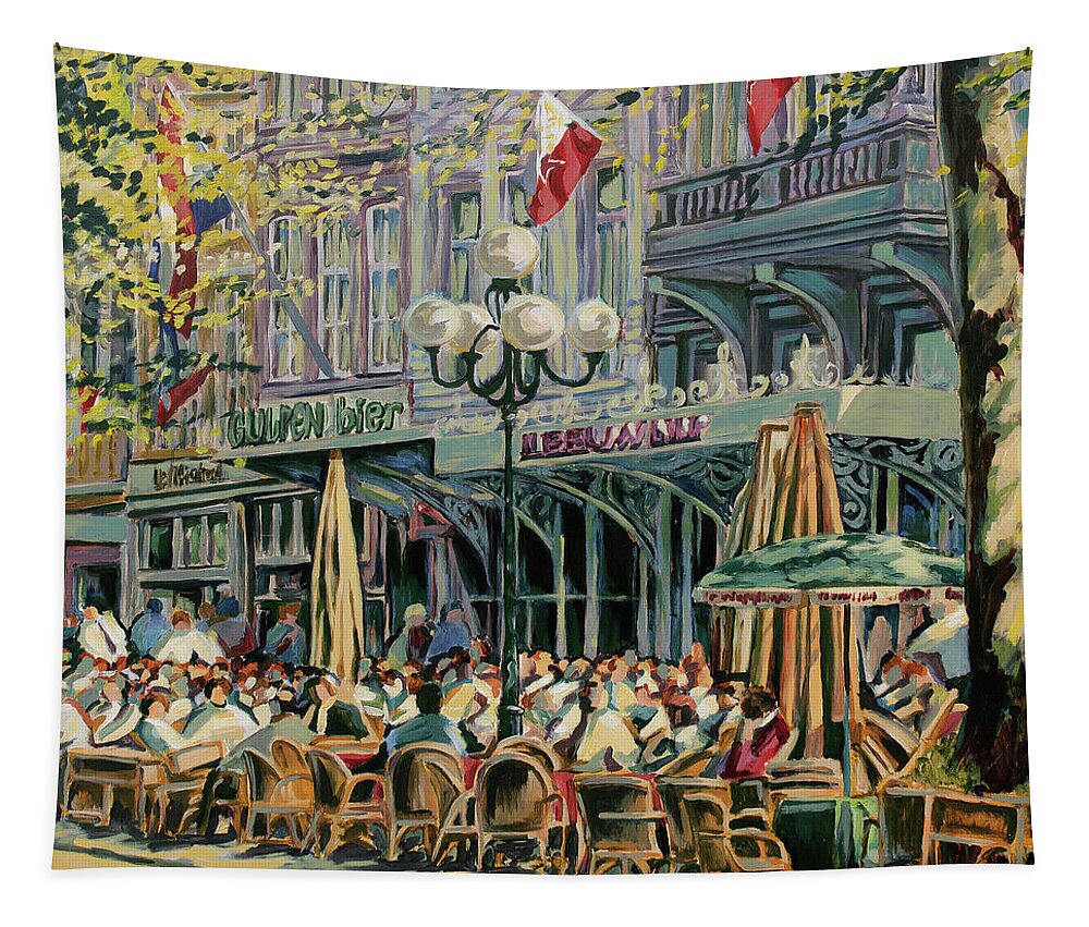 Vrijthof Tapestry featuring the painting Terrace at the Vrijthof in Maastricht by Nop Briex