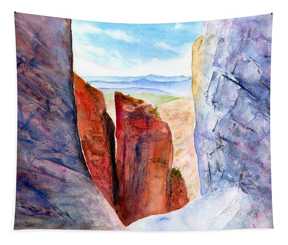 Big Bend Tapestry featuring the painting Texas Big Bend Window Trail Pour Off by Carlin Blahnik CarlinArtWatercolor