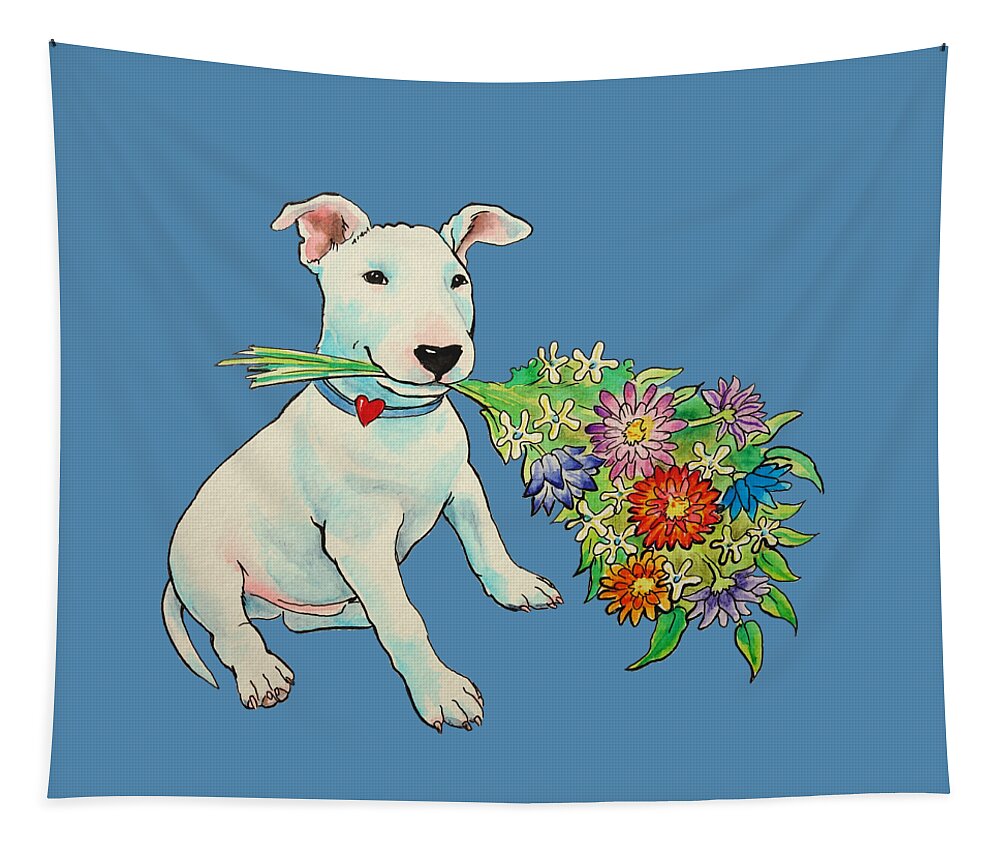 Bull Terrier Tapestry featuring the painting Thank You by Jindra Noewi