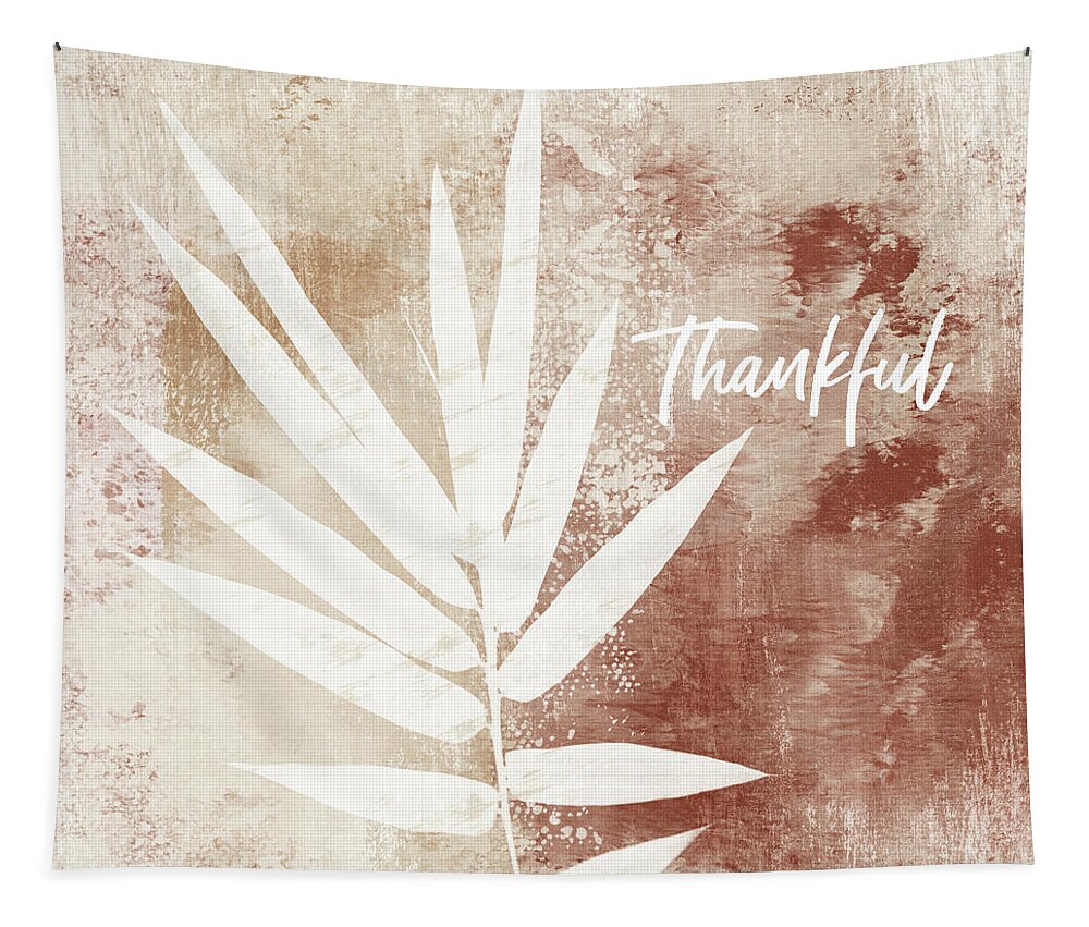 Thankful Tapestry featuring the mixed media Thankful Autumn Clay Leaf- Art by Linda Woods by Linda Woods