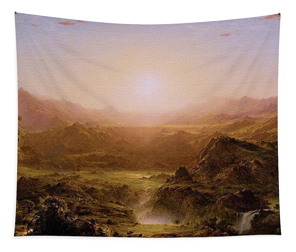 The Andes Of Ecuador Tapestry featuring the painting The Andes of Ecuador by Frederic Edwin Church by Rolando Burbon