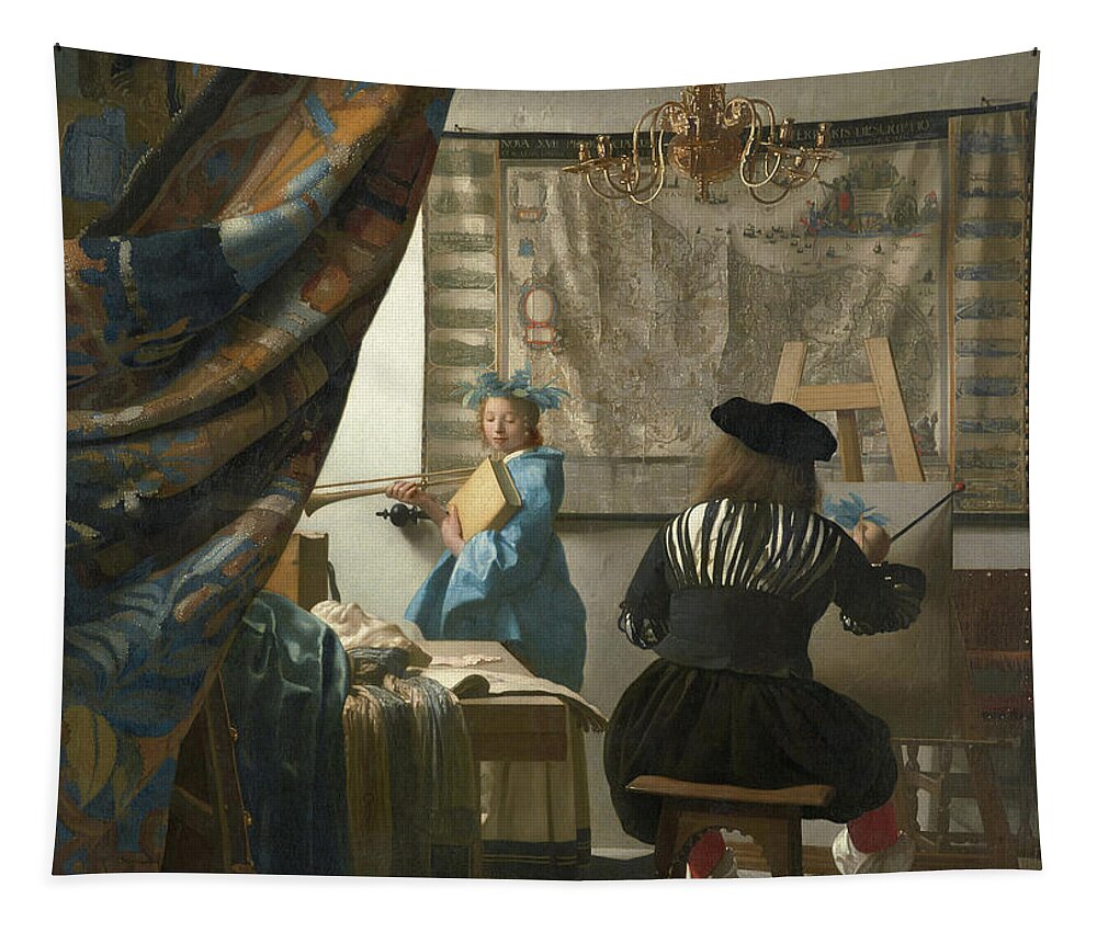 Jan Vermeer Tapestry featuring the painting The Artist's Studio, C.1665-66 (oil On Canvas) by Jan Vermeer