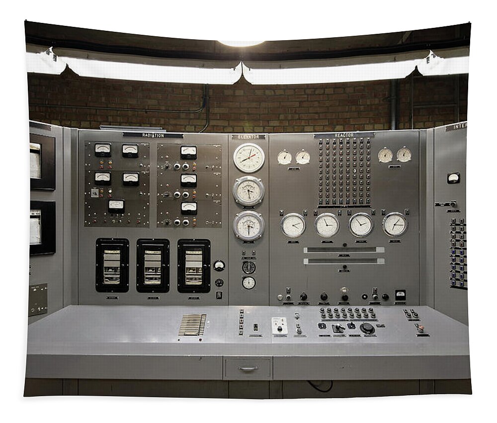 The Atomic Age Tapestry featuring the photograph The Atomic Age -- EBR-1 Nuclear Reactor Control Panel in Arco, Idaho by Darin Volpe
