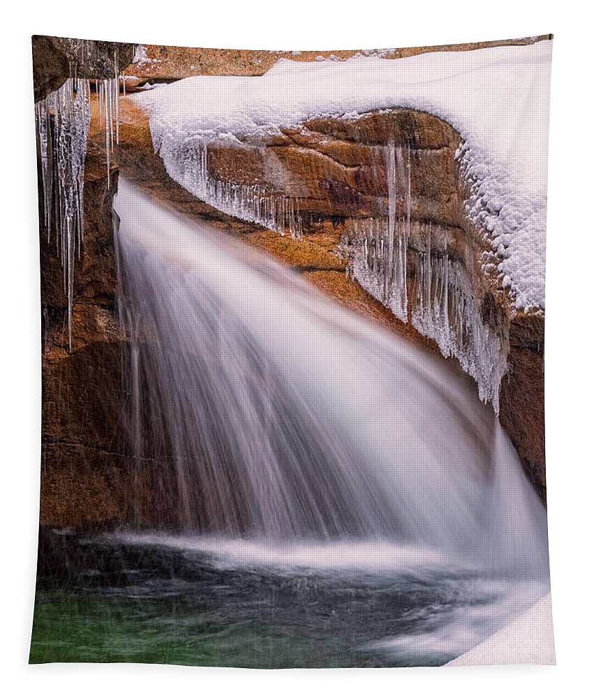 Franconia Notch Tapestry featuring the photograph The Basin, Close Up In A Winter Storm by Jeff Sinon