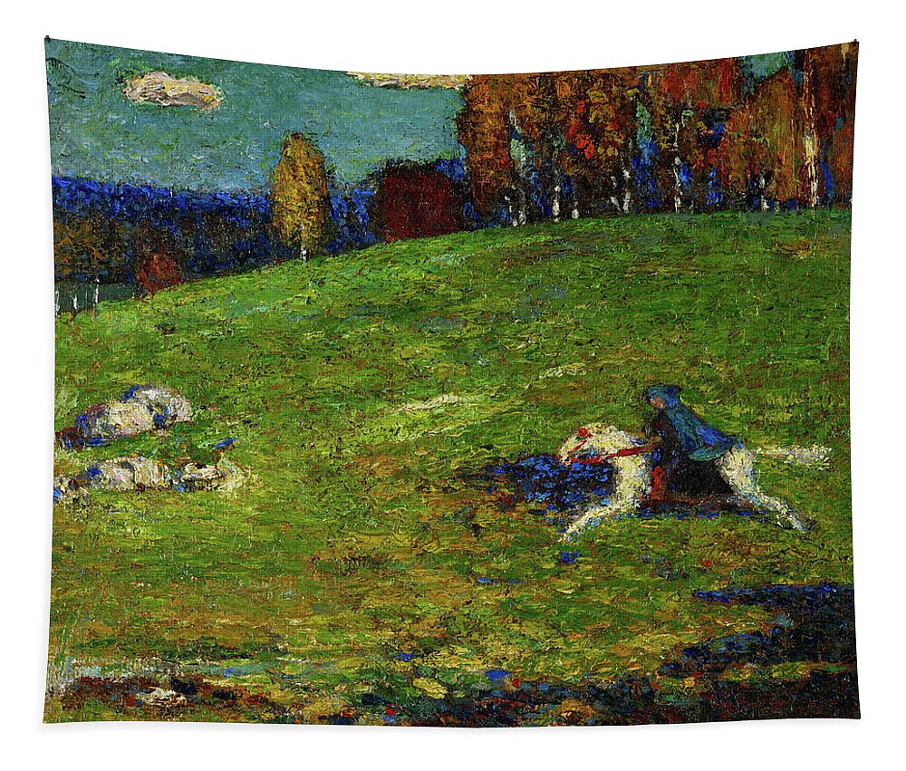Wassily Kandinsky Tapestry featuring the painting The Blue Rider, 1903 by Wassily Kandinsky