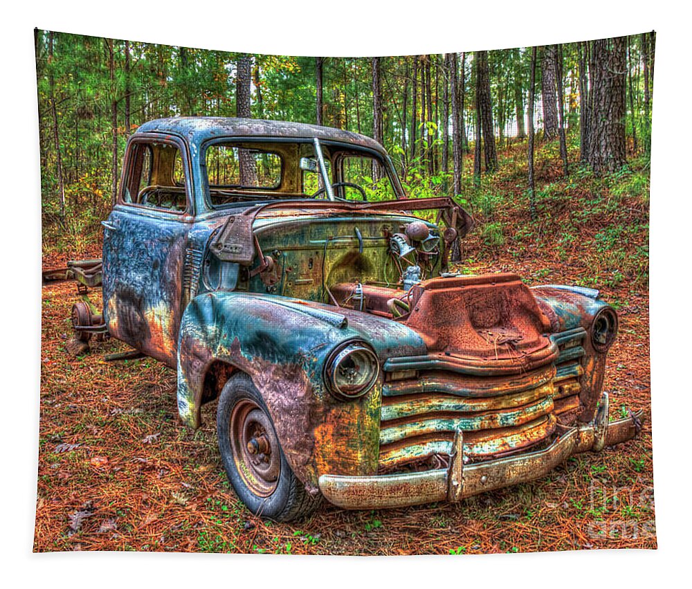 Reid Callaway Blue Skeleton Ford Tapestry featuring the photograph The Blue Skeleton 1950 Ford F-1 Ford Pickup Truck Art by Reid Callaway