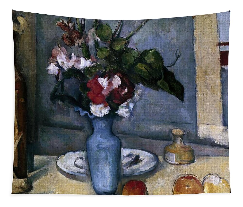 Paul Cezanne Tapestry featuring the painting The Blue Vase - 1885/87 - 62x51 cm - oil on canvas - French Post-Impressionism. by Paul Cezanne -1839-1906-