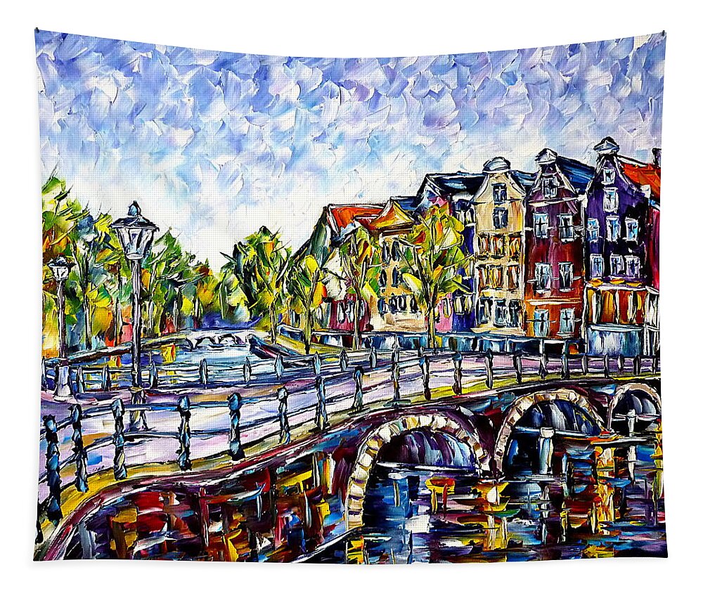 Beautiful Amsterdam Tapestry featuring the painting The Canals Of Amsterdam by Mirek Kuzniar