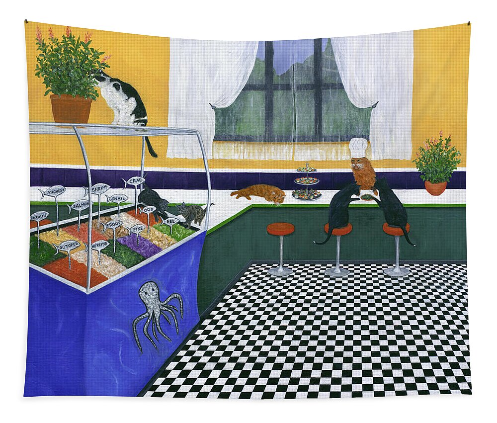 Karen Zuk Rosenblatt Tapestry featuring the painting The Cat Cafe by Karen Zuk Rosenblatt