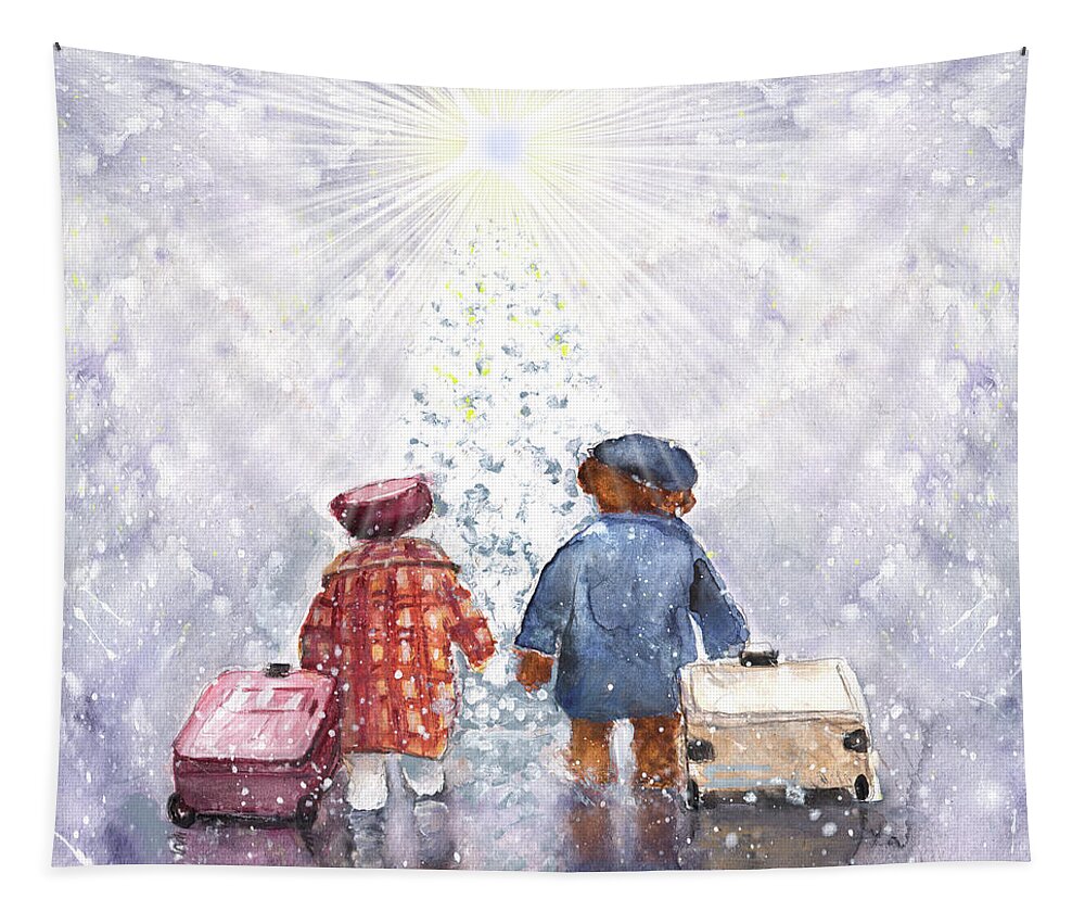 Truffle Mcfurry Tapestry featuring the painting The Christmas Heathrow Bears by Miki De Goodaboom