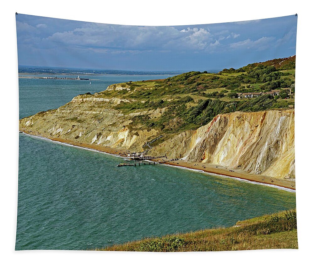 Bright Tapestry featuring the photograph The Coloured Sand Cliffs of Alum Bay by Rod Johnson