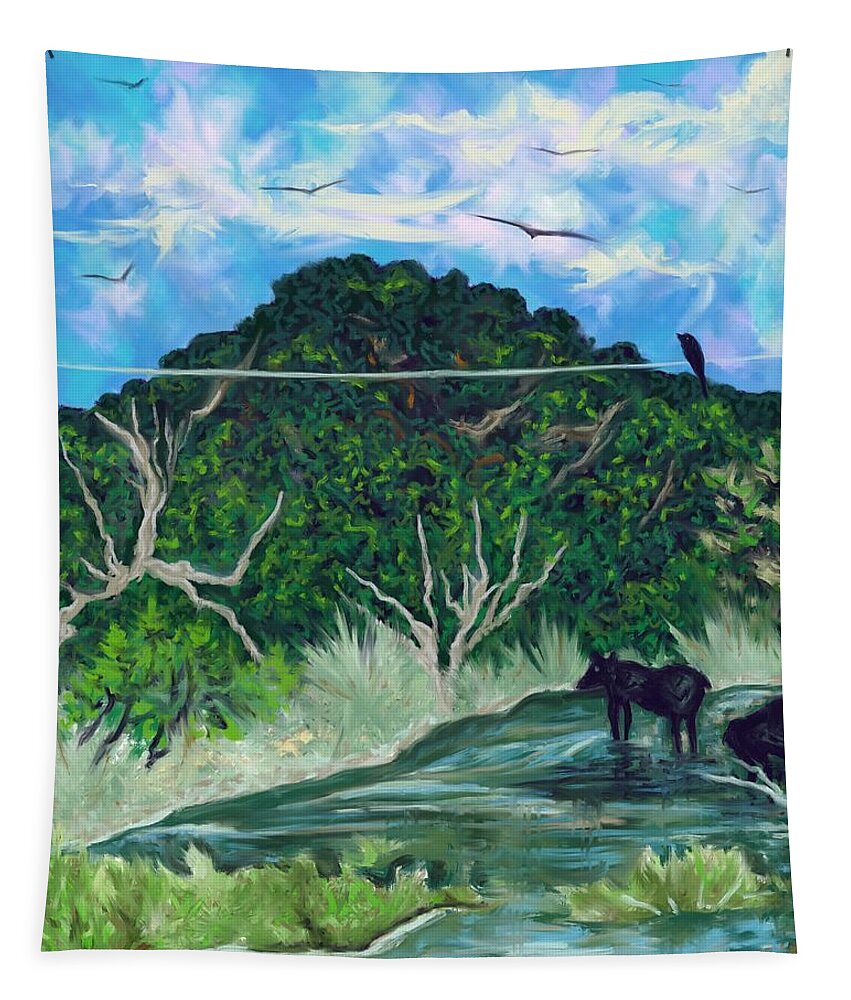 Utopia Tapestry featuring the digital art The Crossing Utopia Texas by Angela Weddle