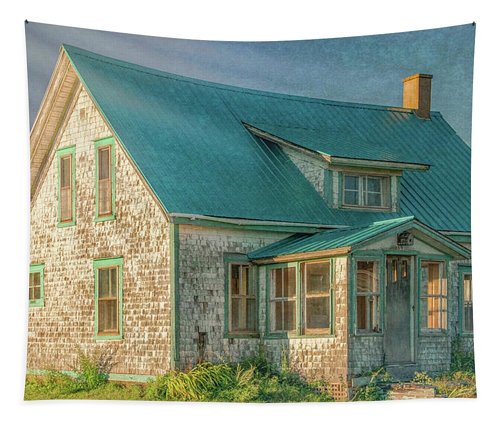 Pei Prince Edward Island Tapestry featuring the photograph The Cute Little House by the Bridge by Marcy Wielfaert