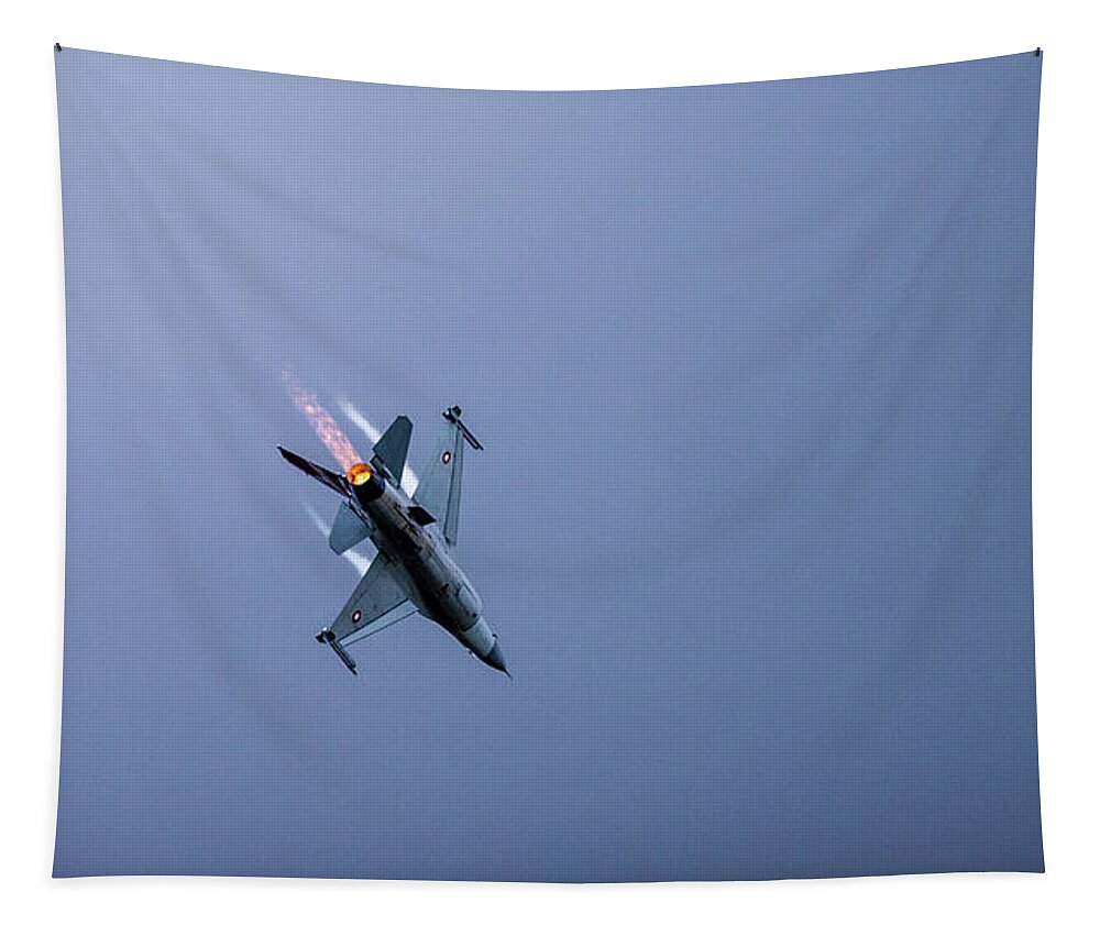 Air Force Tapestry featuring the photograph The Danish F-16 Fighting Falcon in high speed action with the af by Torbjorn Swenelius