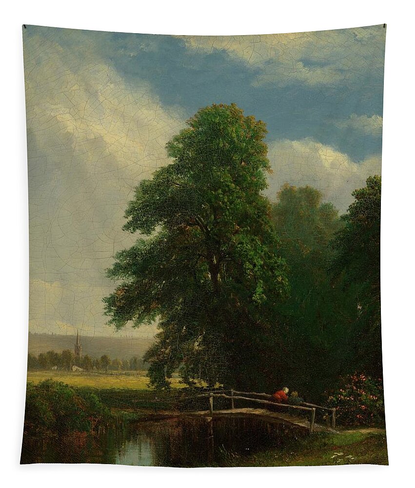 Landscape Tapestry featuring the painting The Darent River, Kent, England by Sanford Robinson Gifford