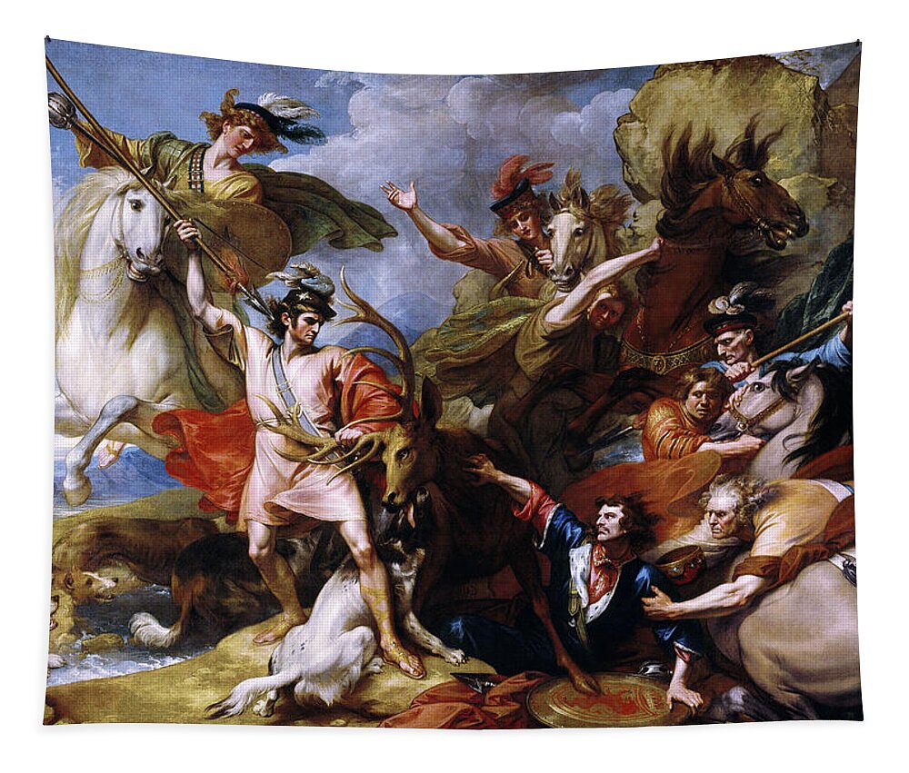 The Death Of The Stag Tapestry featuring the painting The Death of the Stag by Benjamin West by Rolando Burbon