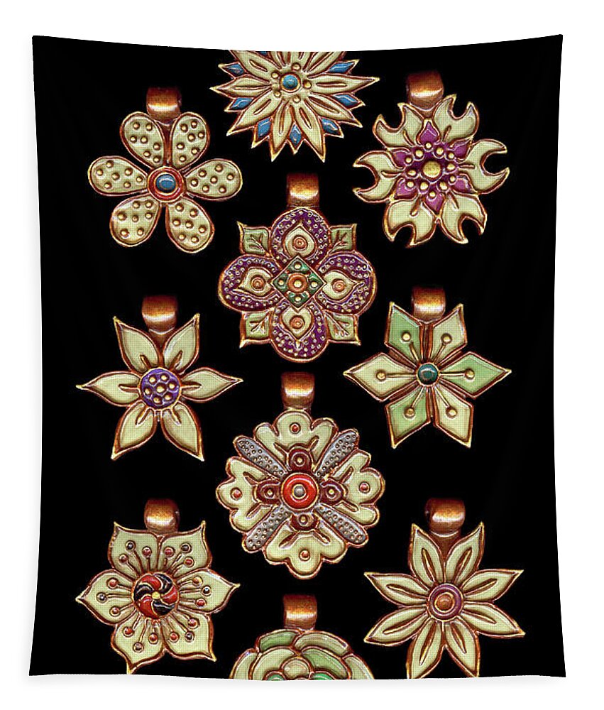 Polymer Clay Tapestry featuring the jewelry The Exalted Beauty Empress Medallions. Early Wheat by Amy E Fraser