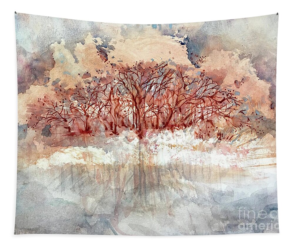 An Imaginative Watercolor Of A Whimsical Southern Landscape. Tapestry featuring the painting The Group by Francelle Theriot