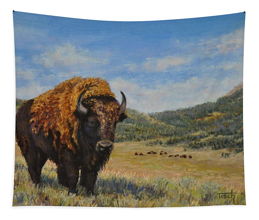 Bison Tapestry featuring the painting The Guardian by Lee Tisch Bialczak