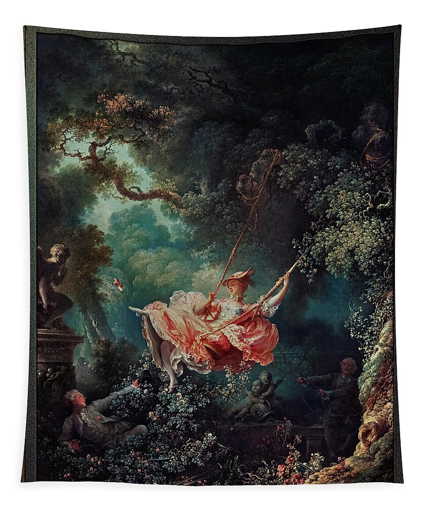 The Happy Accidents Tapestry featuring the painting The Happy Accidents of the Swing by Jean-Honore Fragonard by Rolando Burbon
