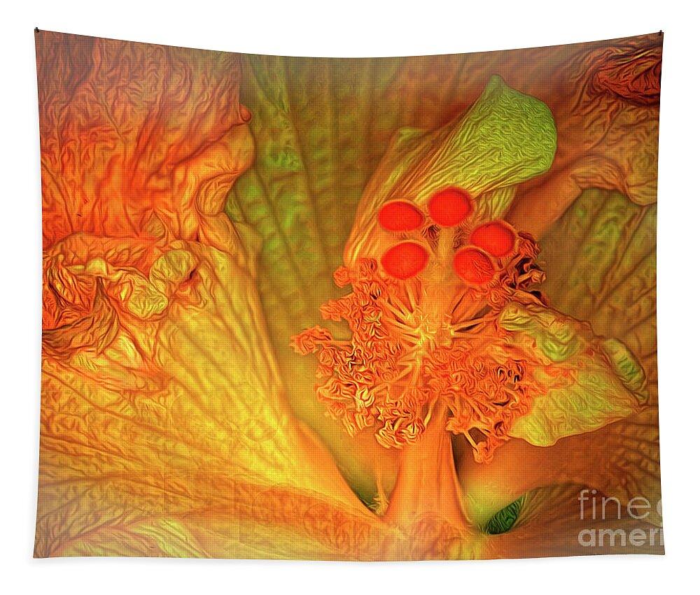 Macro Photography Tapestry featuring the photograph The Hibiscus by Barry Weiss