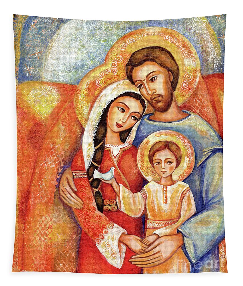 Holy Family Tapestry featuring the painting The Holy Family by Eva Campbell