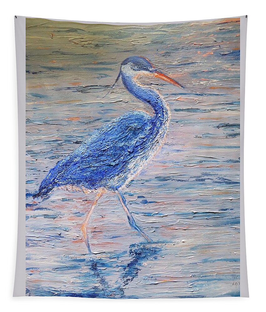 Blue Heron Tapestry featuring the painting The Hunter by Alice Faber