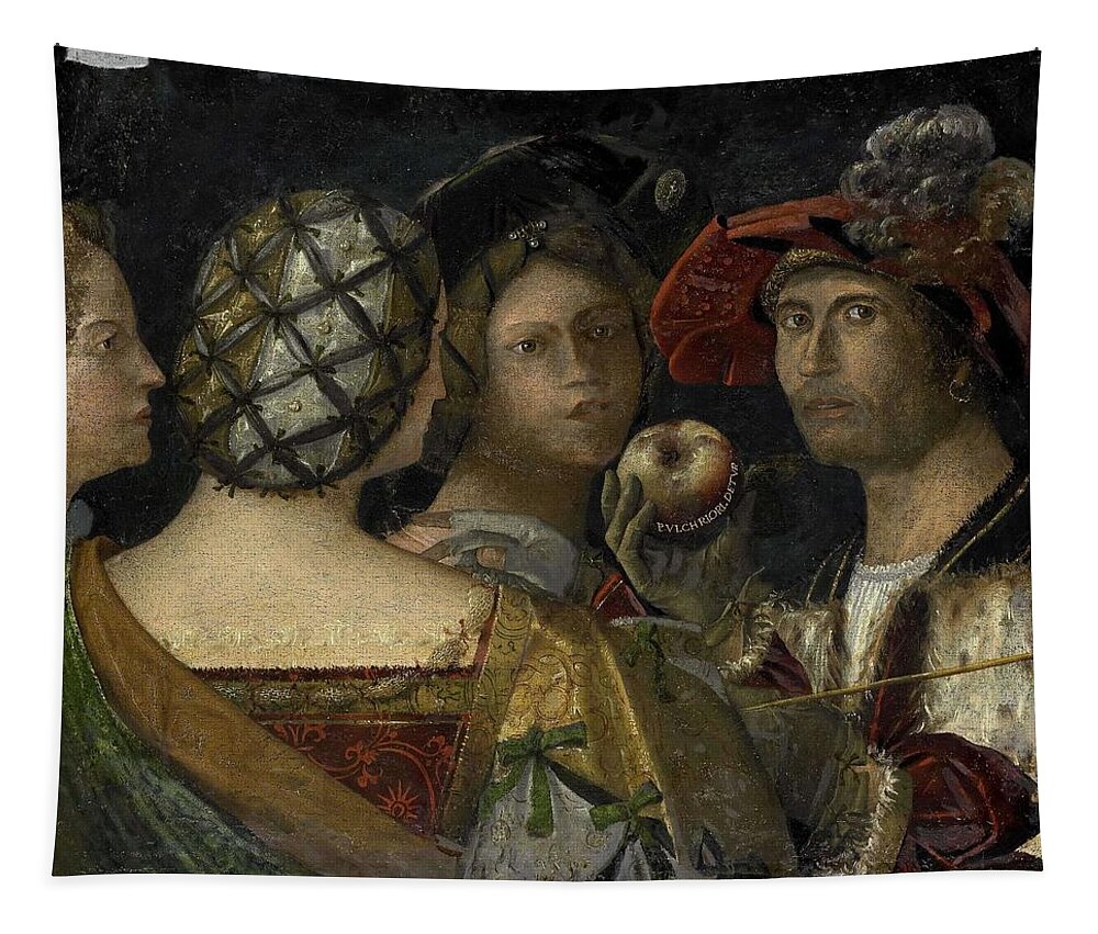 Anonymous (rejected Attribution) Tapestry featuring the painting The Judgment of Paris. by anonymous -rejected attribution- Antonio da Vendri -attributed to- Paolo Morando Cavazzola -rej