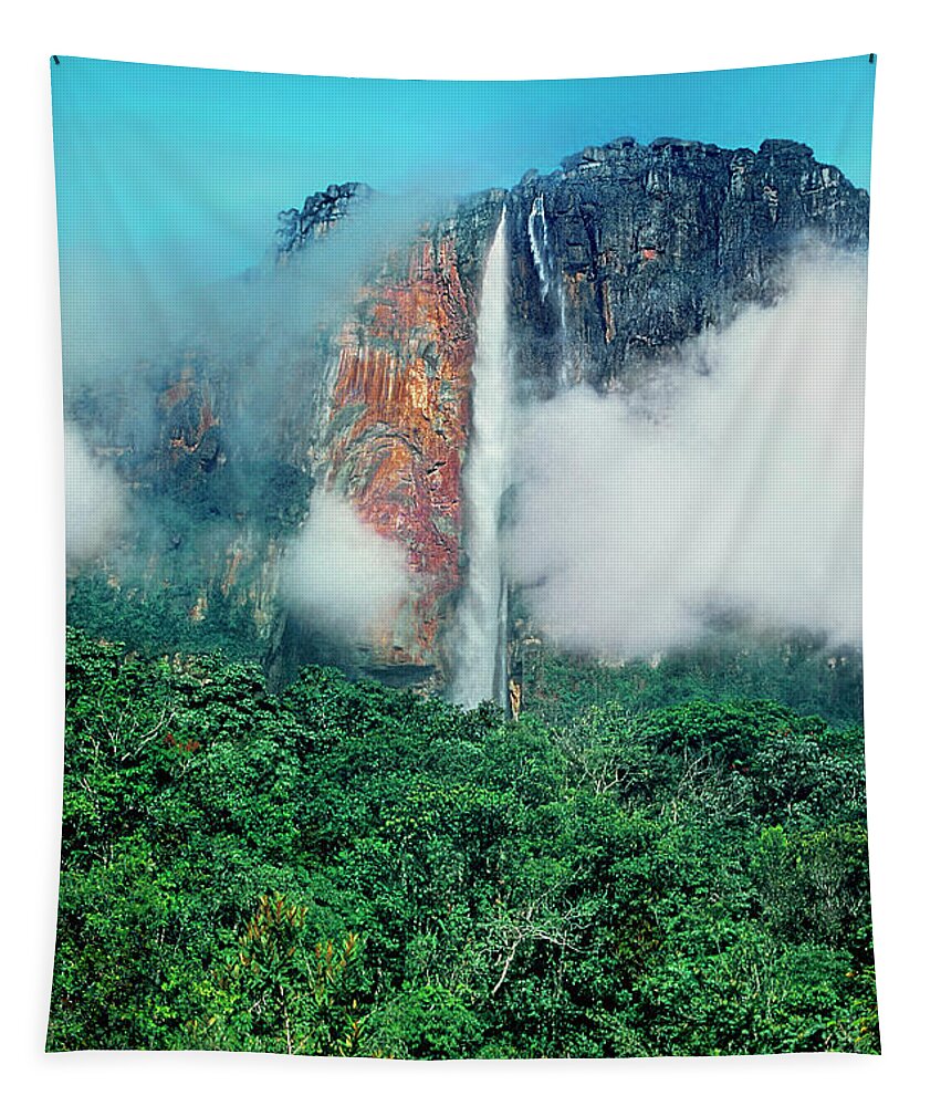 Dave Welling Tapestry featuring the photograph The Jungle Surrounds Angel Falls And Tropical Rainforest Canaima Np Venezuela by Dave Welling