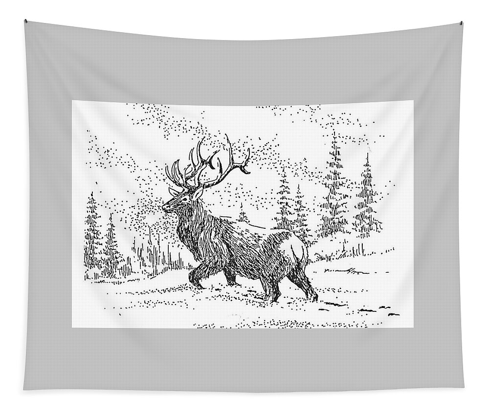 Elk Tapestry featuring the drawing The King by Kevin Heaney