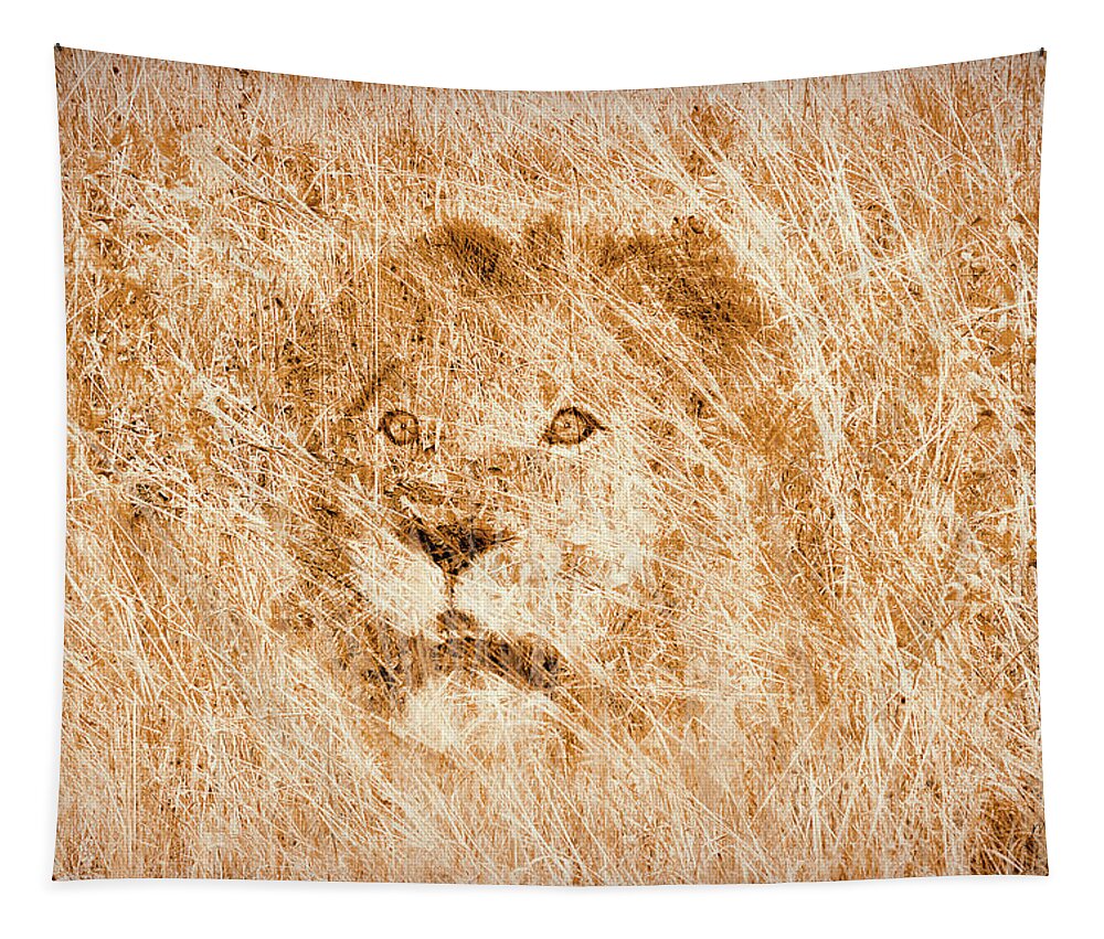 Lion Tapestry featuring the digital art The King by Mark Allen