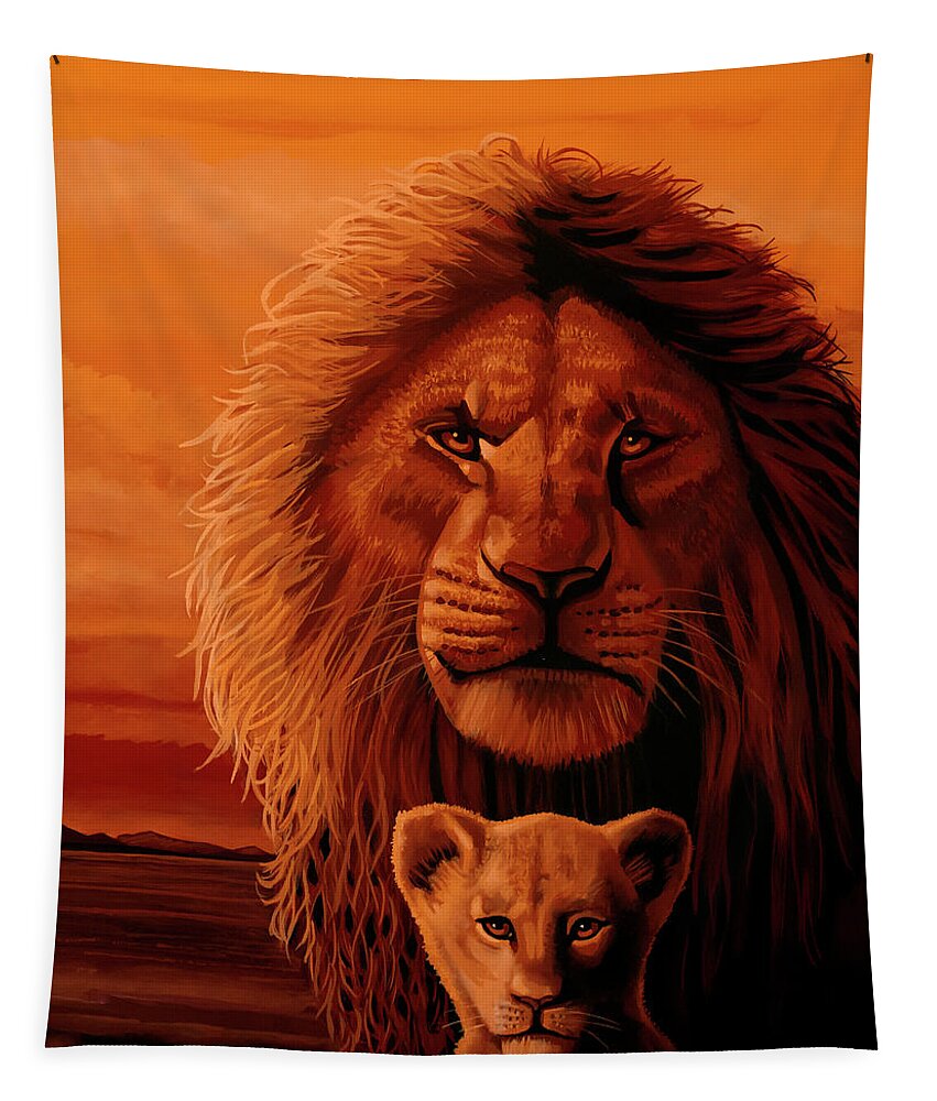The Lion King Tapestry featuring the painting The Lion King Painting by Paul Meijering
