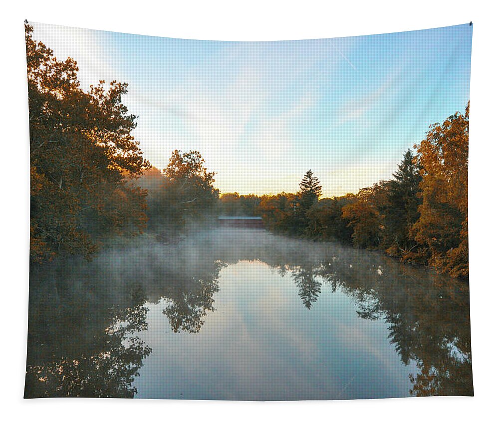The Tapestry featuring the photograph The Long View - Sachs Covered Bridge - Gettysburg by Bill Cannon