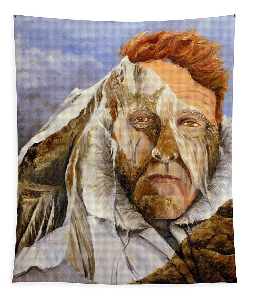 Mountain Tapestry featuring the painting The Man and the Mountain by Margaret Zabor