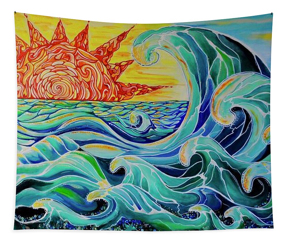 Waves Tapestry featuring the painting The Mother Wave by Patricia Arroyo