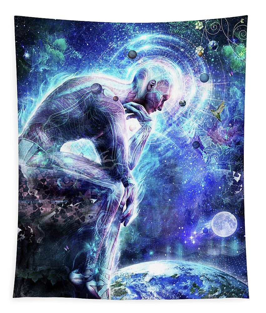 Blue Tapestry featuring the digital art The Mystery of Ourselves by Cameron Gray